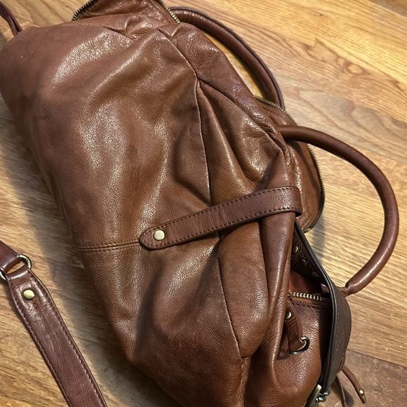 Sabina Fold Over Chain Metal Leather Brown Crossbody Boho Purse Bag Retro - Picture 11 of 13